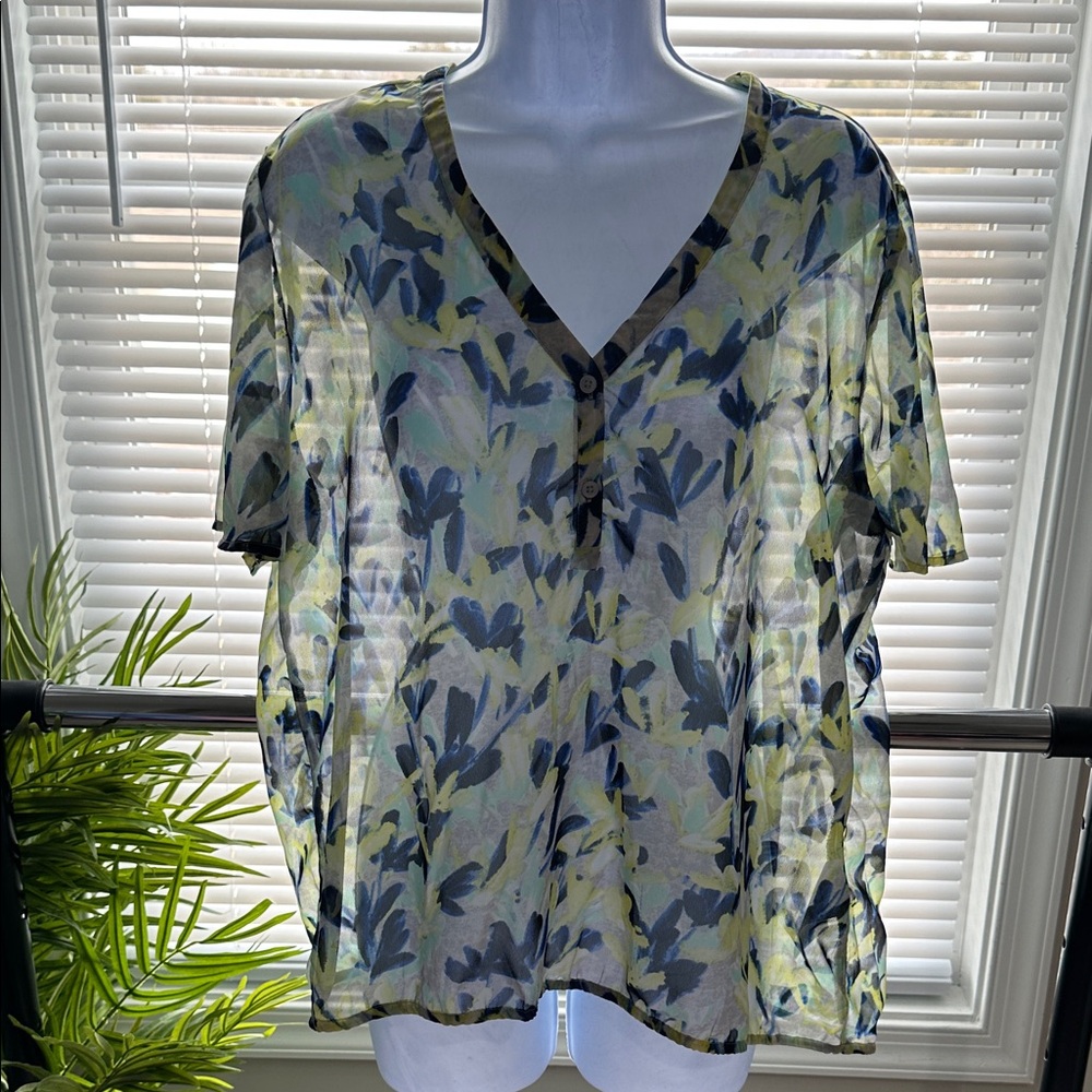Banana Republic Sheer Floral Top - touches of Blue, Yellow, Green